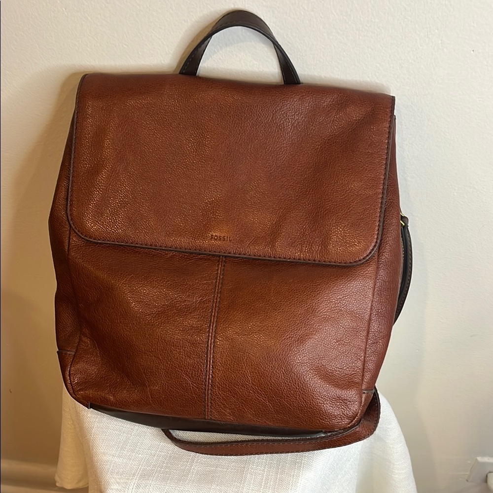 Fossil Brown Leather Backpack